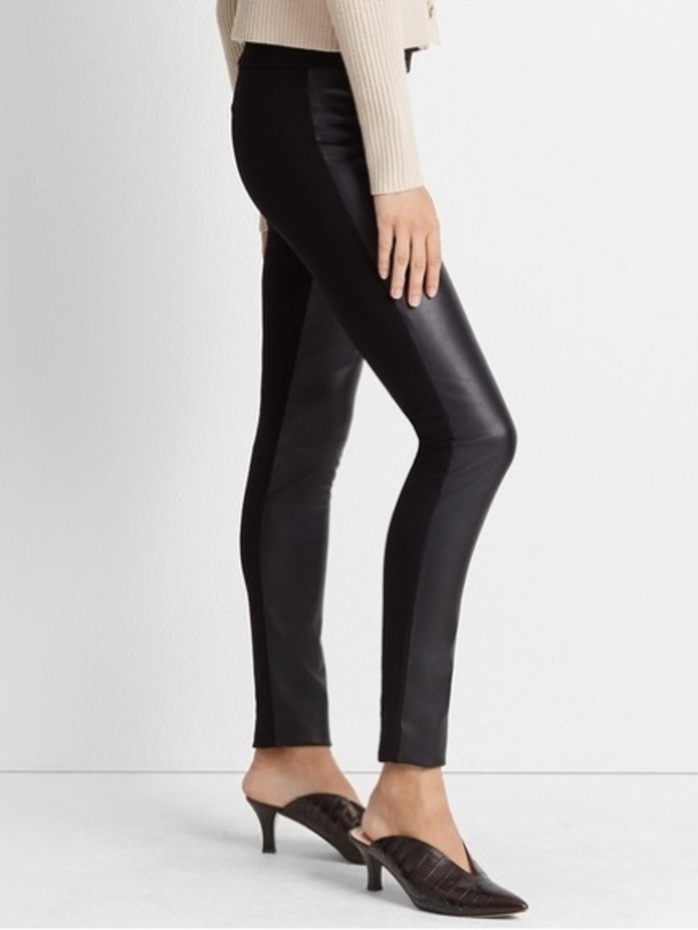 Topshop | Women’s Black Double Sided High Rise Faux Leather Leggings